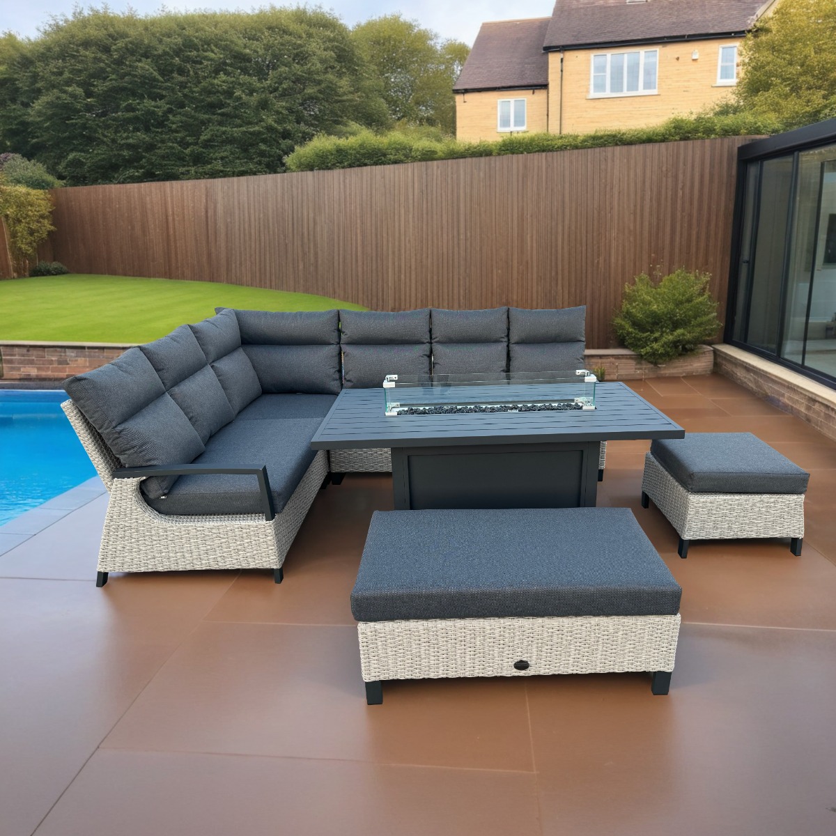 Aluminium Barnabus Fire Pit Corner Sofa Set