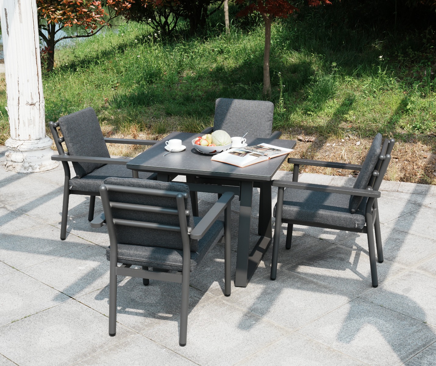 Deluxe Aluminium 4 Seat Dining Set with Grey Table Top