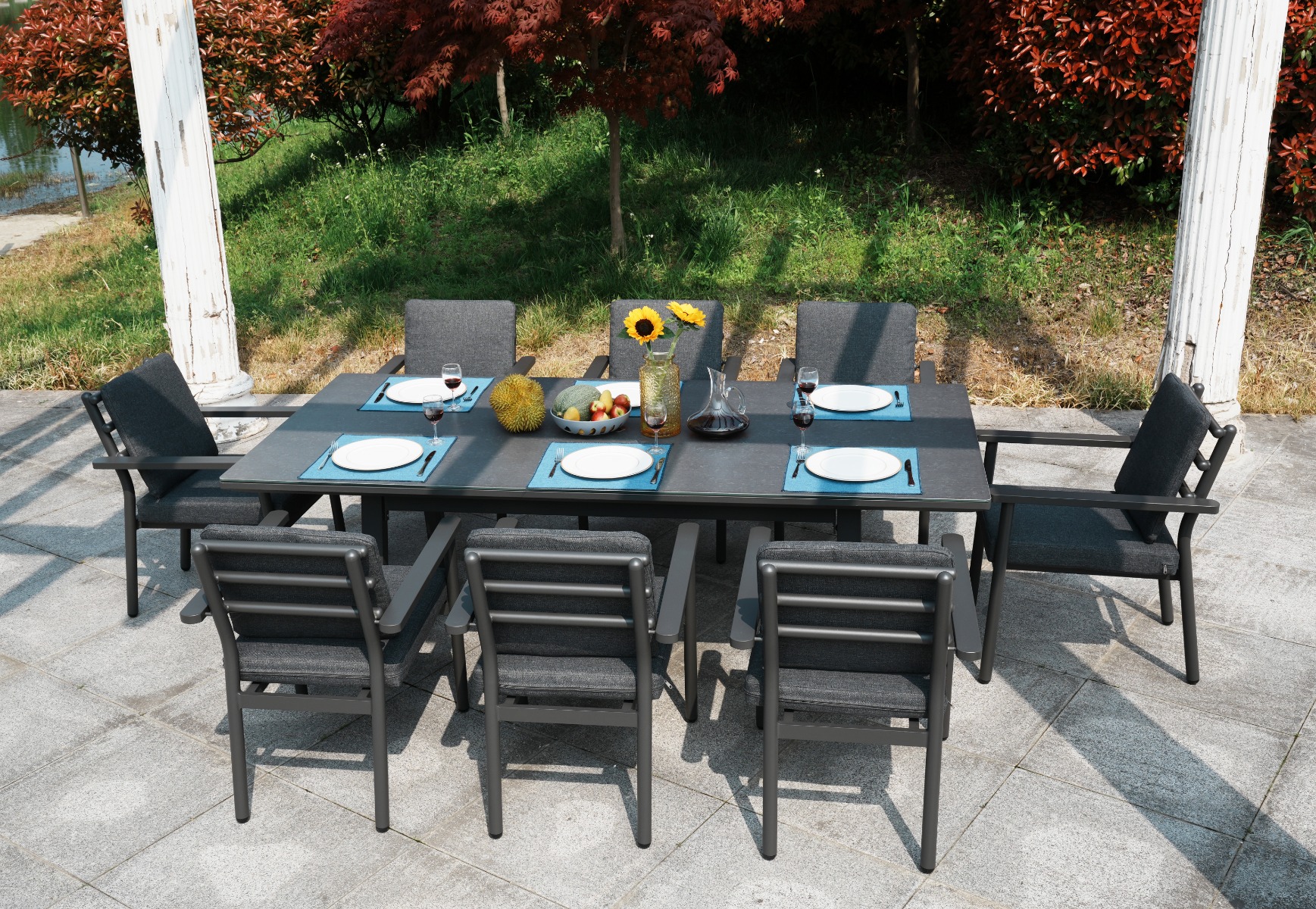 Deluxe Aluminium 8 Seat Dining Set with Grey Table Top
