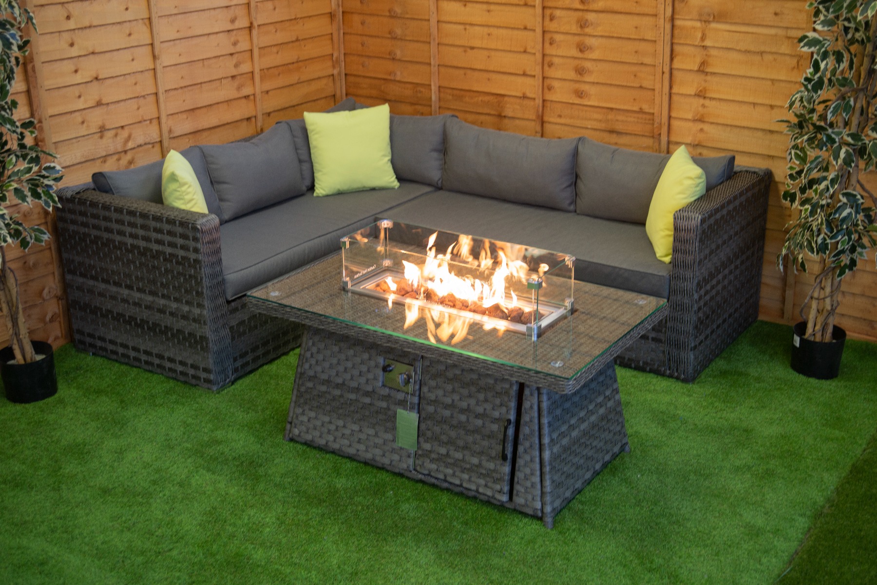 Serena Victoria Corner Set With Fire Pit Coffee Table