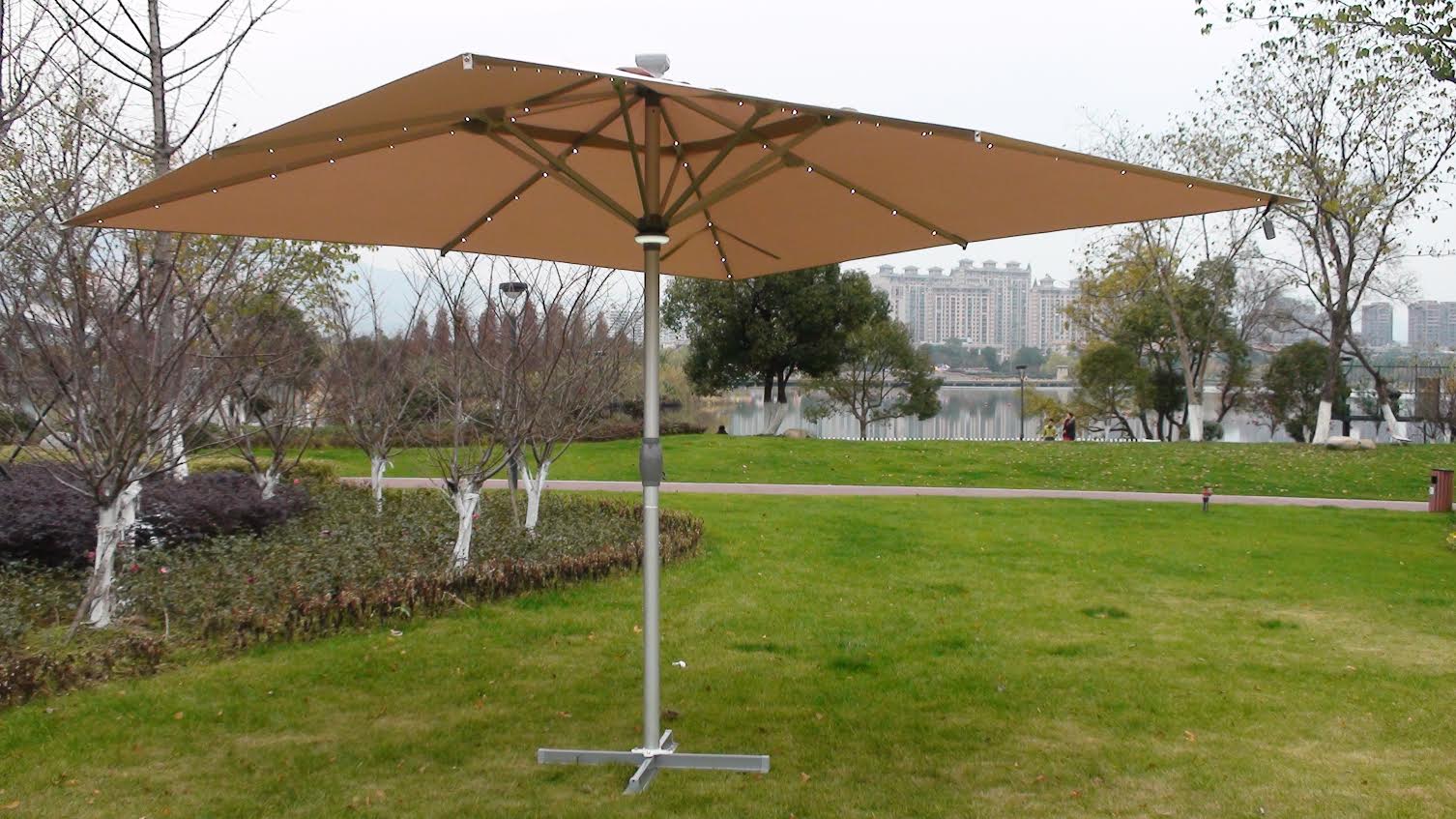 The Ultra 4m x 4m Square LED Fully Remote Parasol in Cream