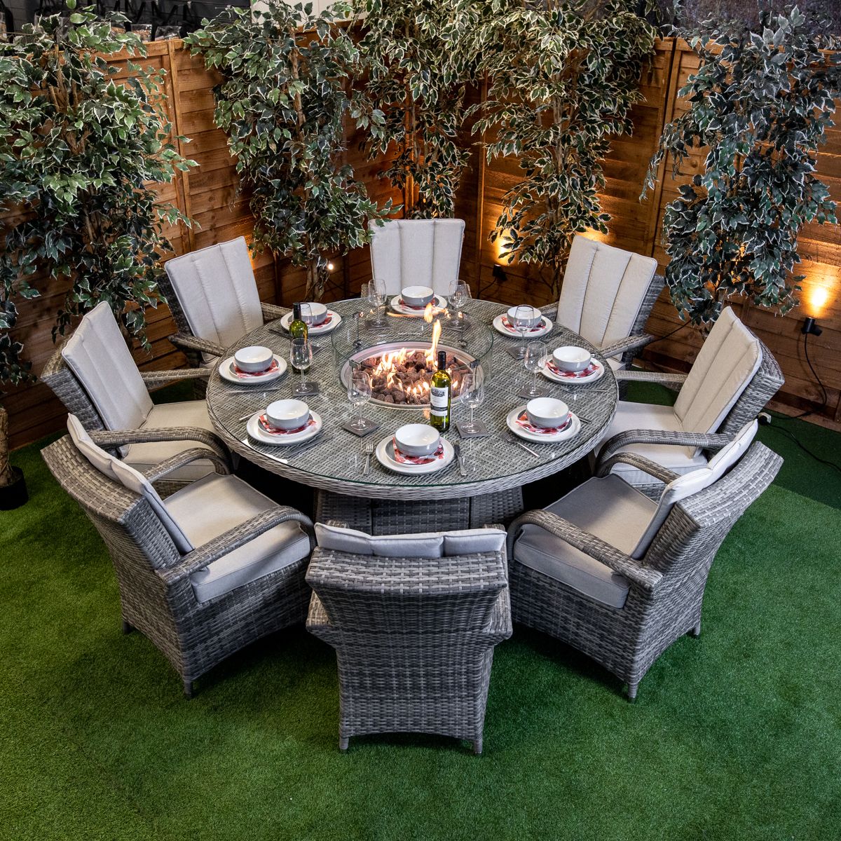 Champagne Tokyo 8 Seat Fire Pit With 165cm Round Table