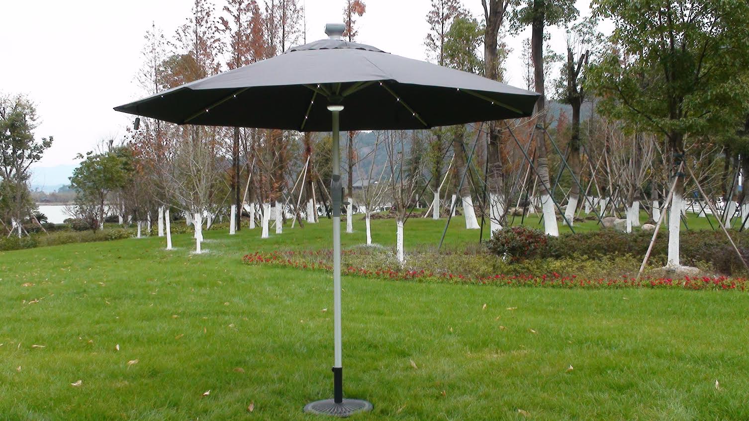 LED 3m Round Remote Controlled Parasol in Grey