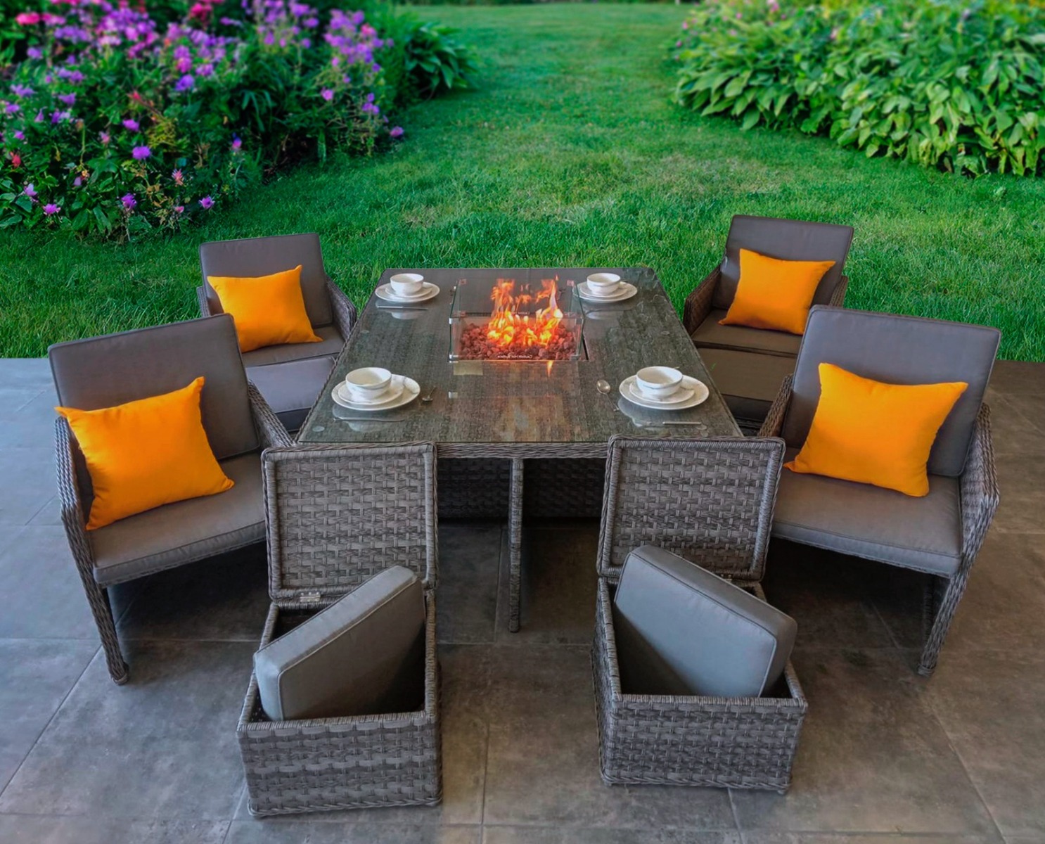 Serena 4 Seat Firepit Cube Set with 4 Footstools