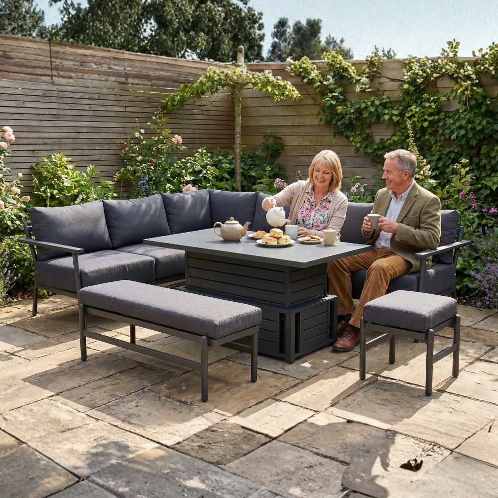 Deluxe Brabazon Aluminium 9 Seat Extra Large Corner Dining Set with Rising Table