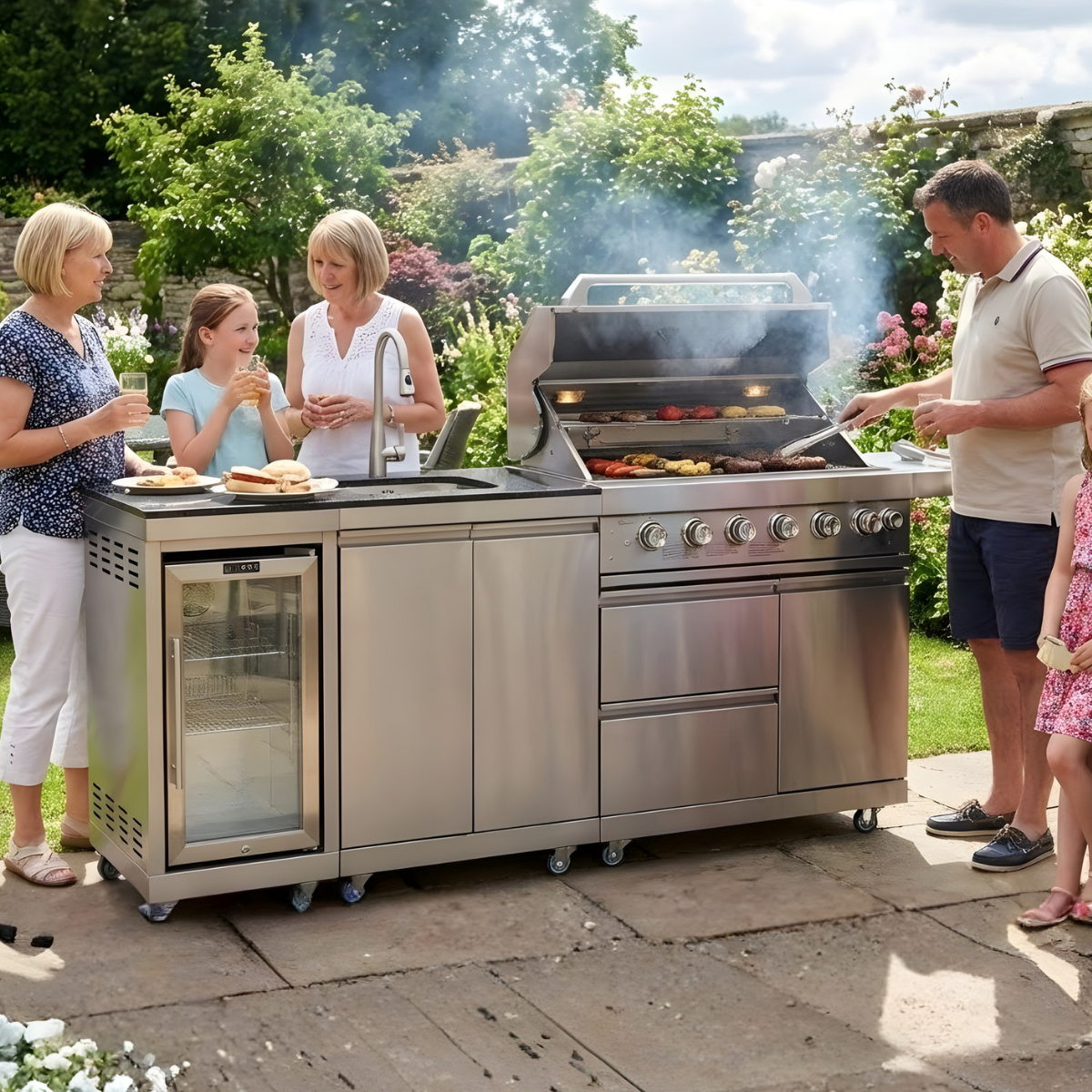 C7 Stainless Steel Outdoor Kitchen with Gas Grill, Sink & Refrigerator