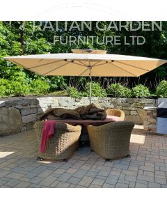 Deluxe 3m Square Cantilever Parasol with LED Lights in Beige with Base
