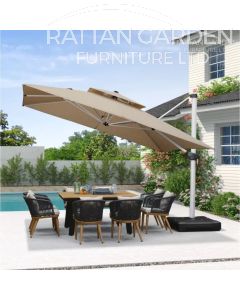 Deluxe 3m Square Cantilever Parasol in Beige with Base