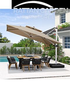 Deluxe 3m Square Cantilever Parasol in Beige with Base