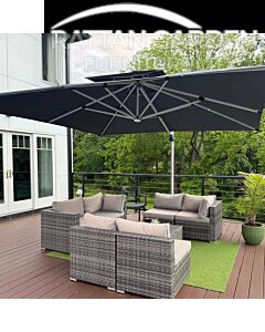 Deluxe 3m Square Cantilever Parasol with LED Lights in Grey with Base
