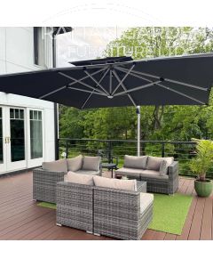 Deluxe 3m Square Cantilever Parasol with LED Lights in Grey with Base