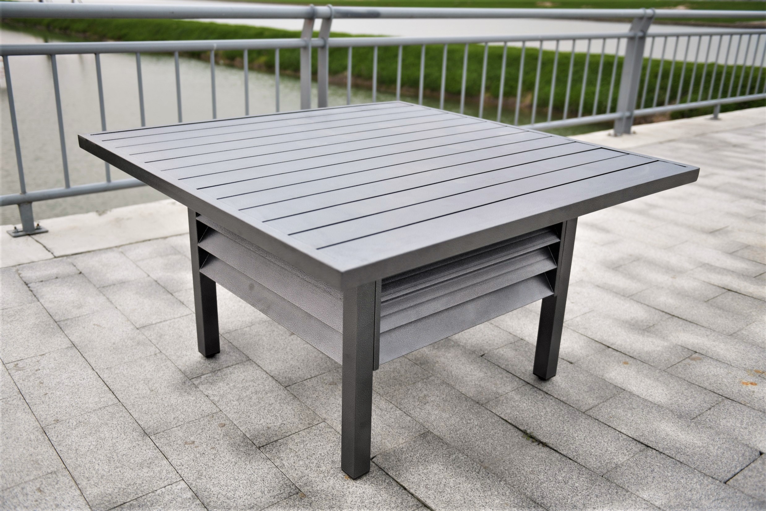 Shutter Style Grey Aluminium Square Dining Table 