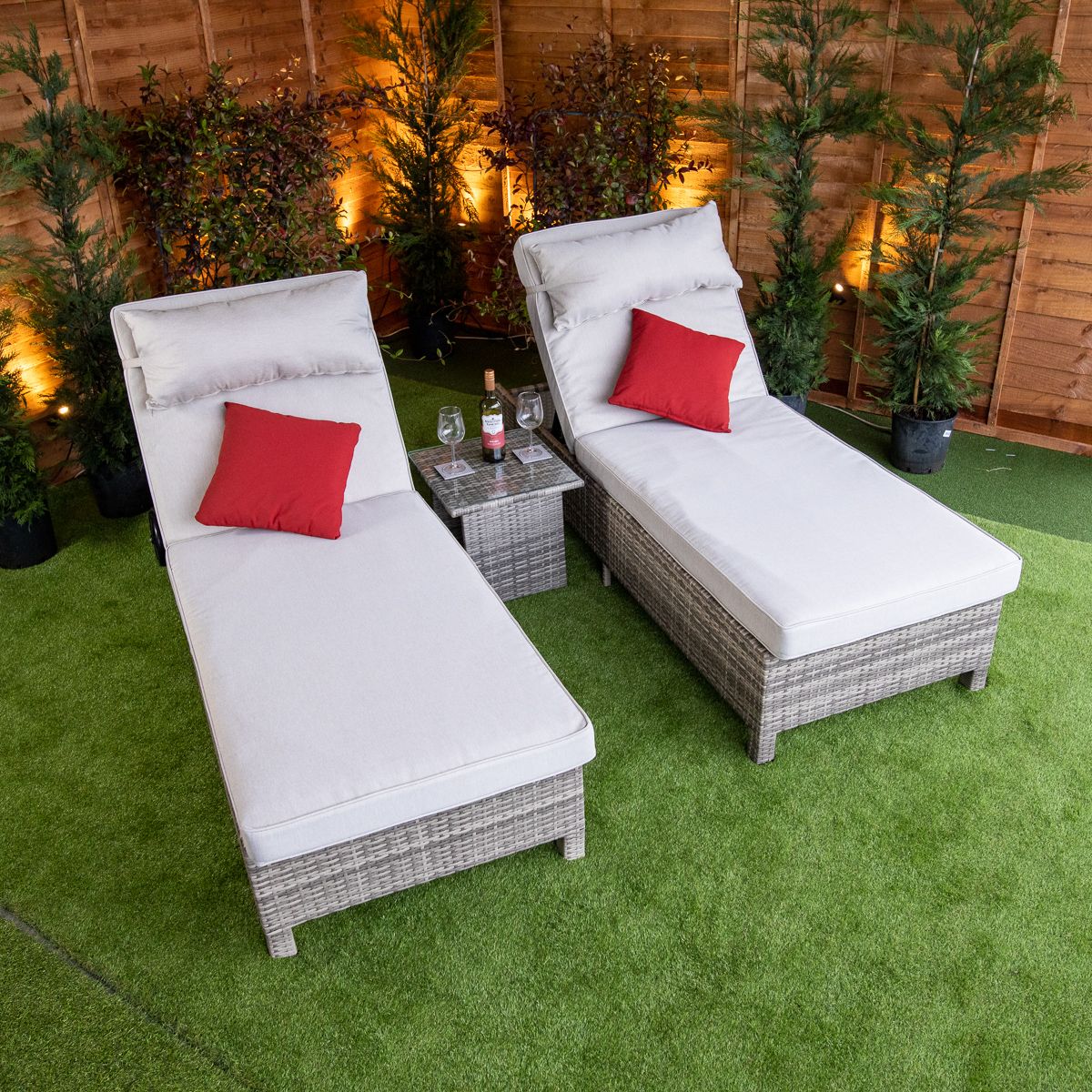 Champagne Deluxe Extra Wide Wheeled Lounger Set of 2
