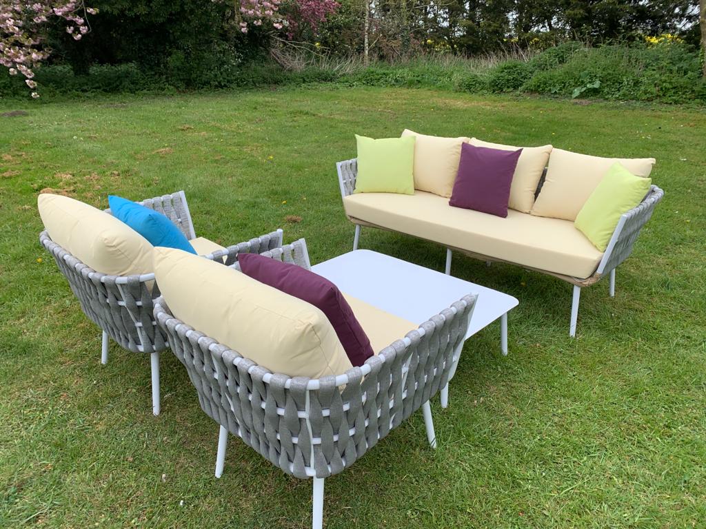 Monaco Silver 5 Seat 4 Piece Sofa Set With Coffee Table - Cream Cushions