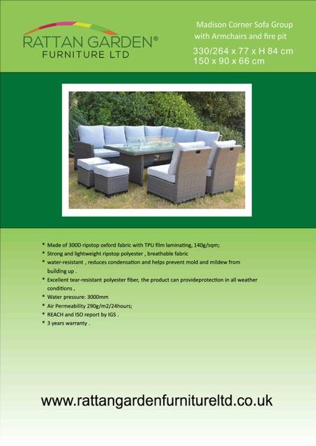 Deluxe Rain Cover for Madison Corner Dining Set and Fire Pit Table