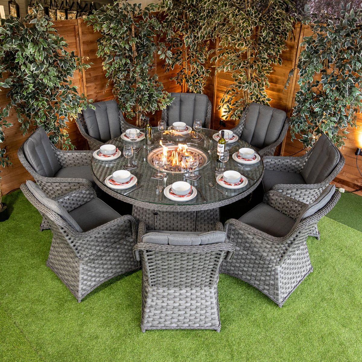 Serena Vienna 8 Seat Rattan Fire Pit With 165cm Round Table