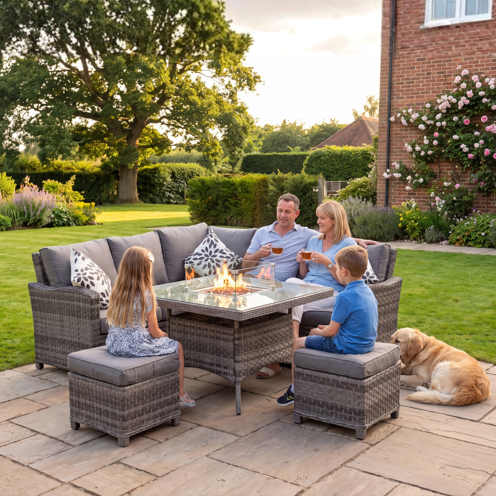 BOX DAMAGED - Serena Ciara Firepit Table Rattan Corner Set