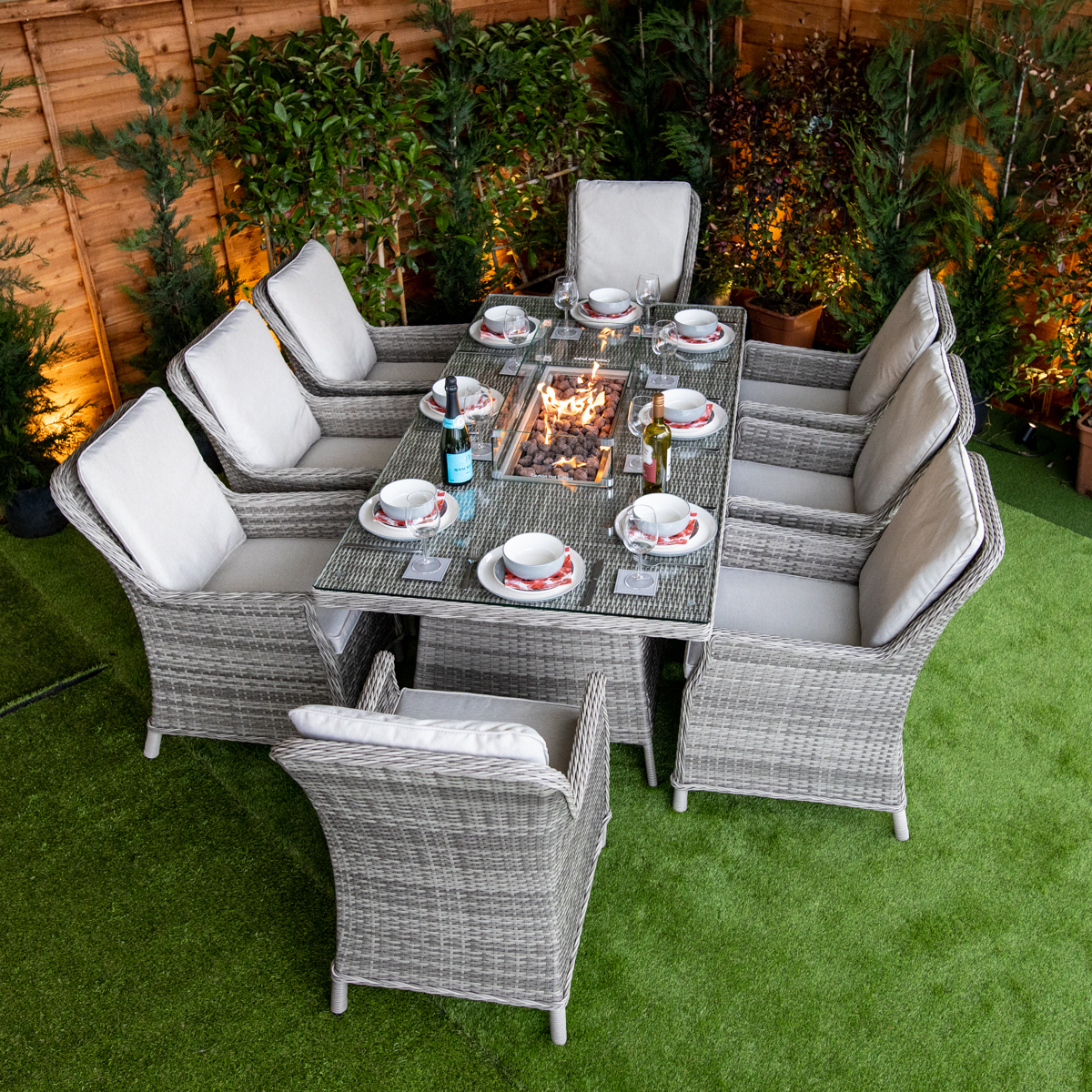 Champagne Paris 8 Seat Fire Pit With 210cm Rectangular Table