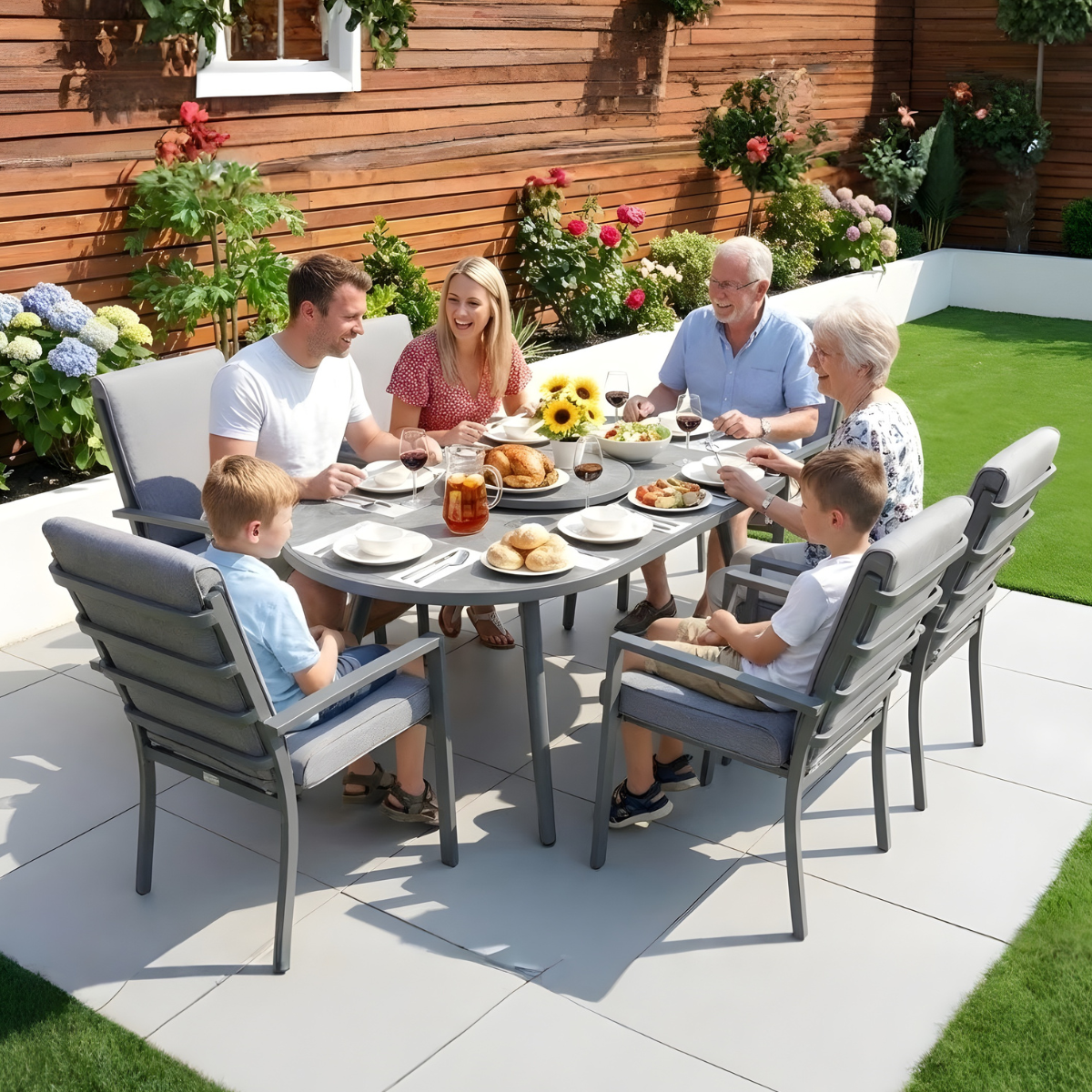 Highbury Aluminium 6 Seat Dining Set with Ceramic Glass Top Oval Table