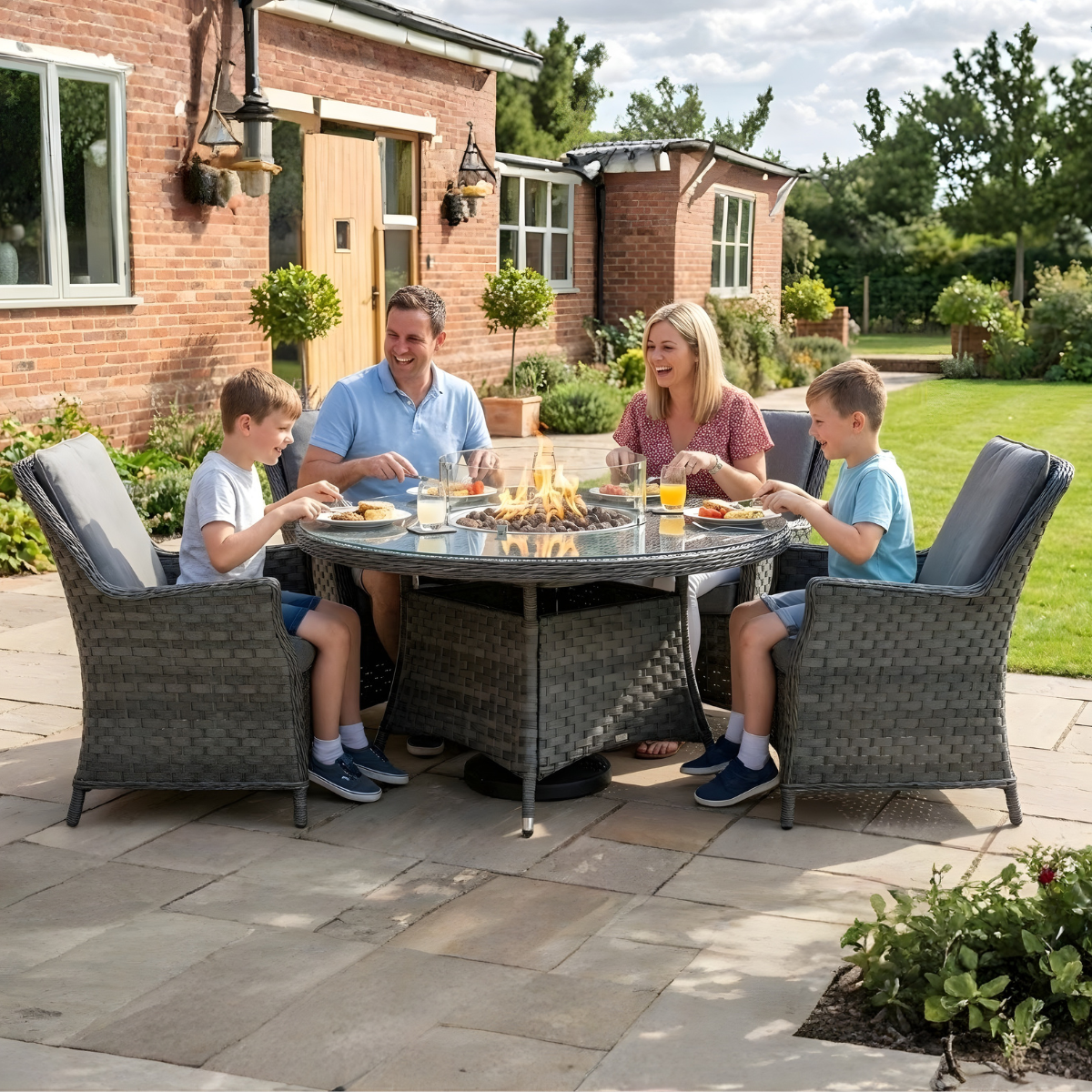 Rattan Serena Paris Round 4 Seat Fire Pit Set