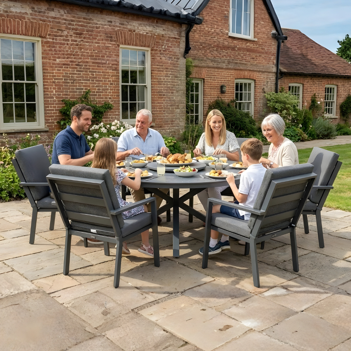 Aluminium Sebastian 180cm 6 Seat Oval Dining Table Set with Grey Ceramic Glass Table Top