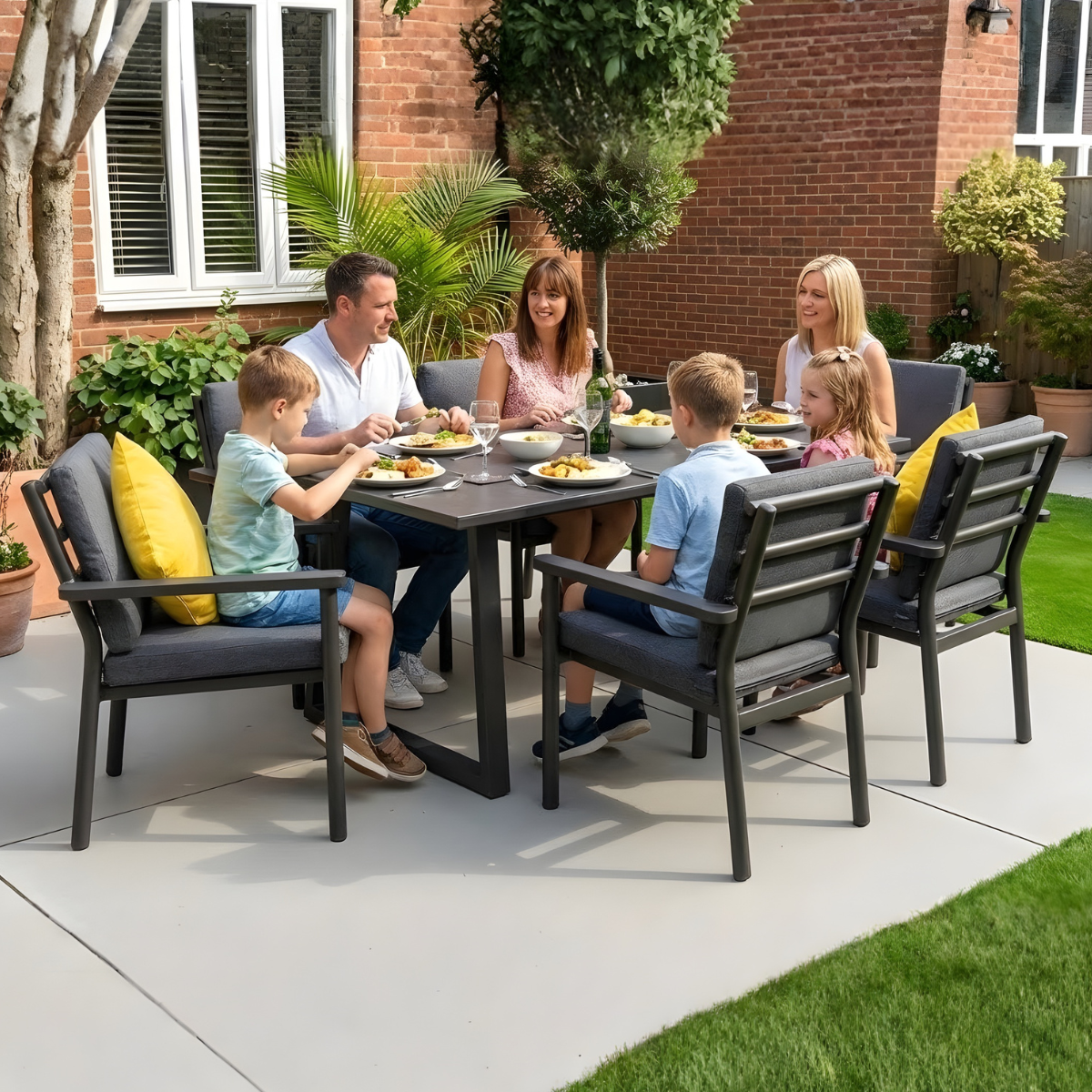 Brabazon Aluminium 6 Seat Dining Set with Grey Ceramic Glass Table Top