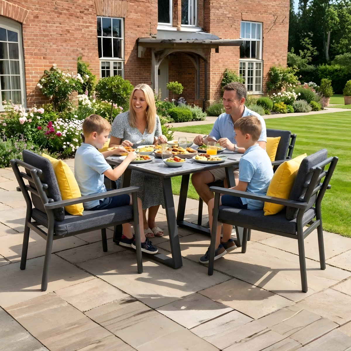 Brabazon Aluminium 4 Seat Dining Set with Ceramic Glass Patterned Table Top