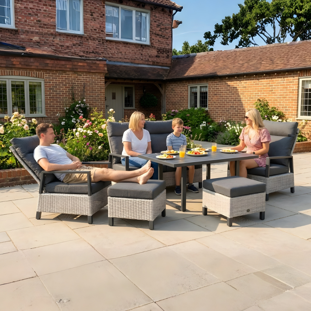 Jefferson 4 Seat High Back Reclining Sofa Set with 2 Footstools