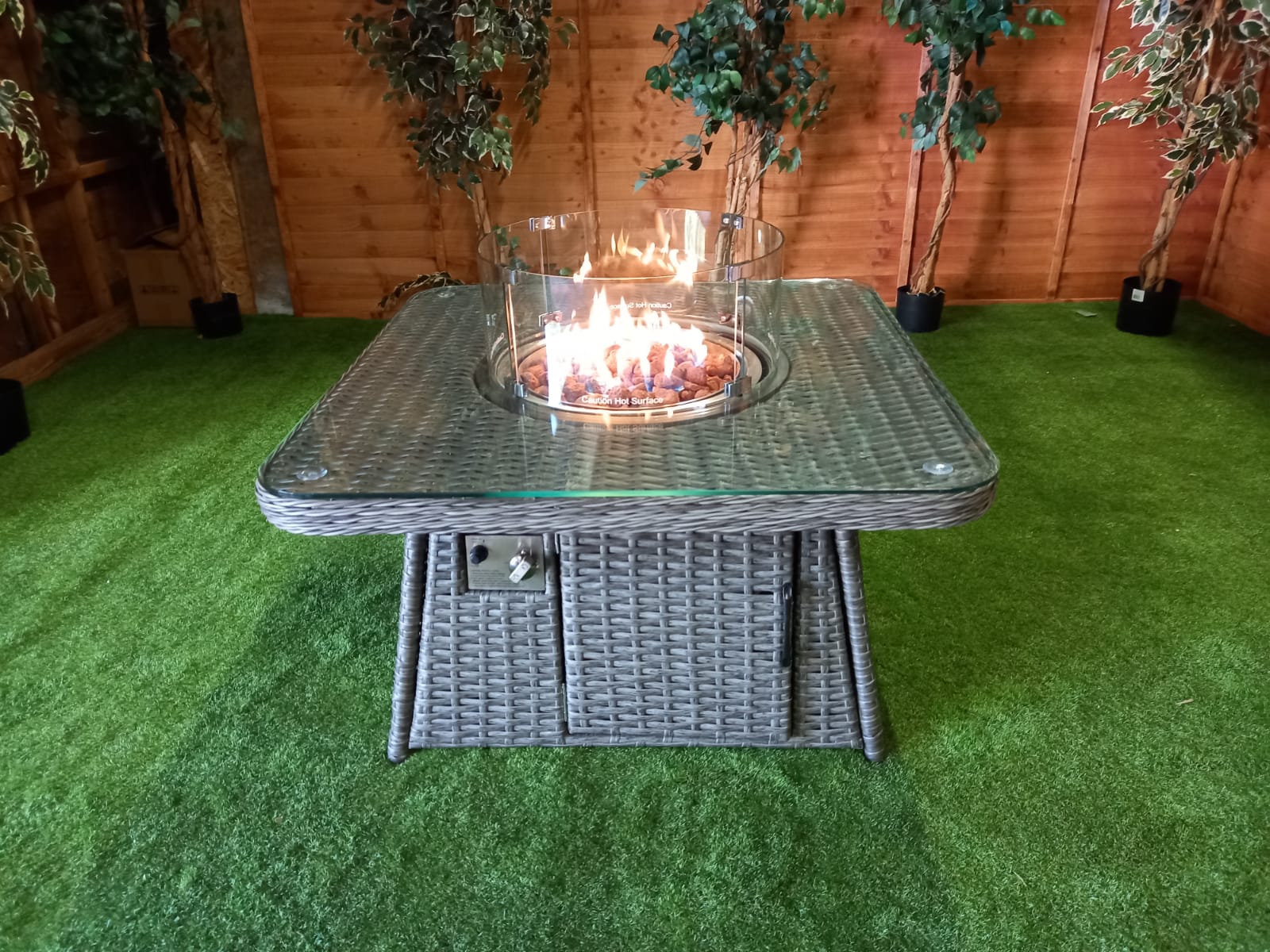 Platinum Square Fire Pit Coffee Table with Rounded Corners