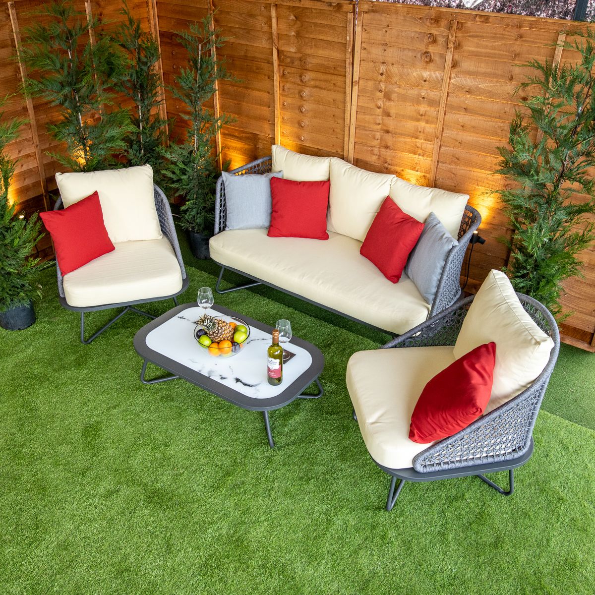 Oasis Grey 4 Seat 4 Piece Sofa Set With Coffee Table - Cream Cushions