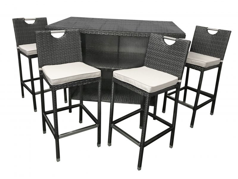 Open Your Outdoor Kitchen With Bar Sets, Grey Wicker Bar Height Patio Setups